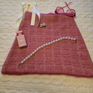 Zara Pink Bouclé Knit Mini Skirt - Size M